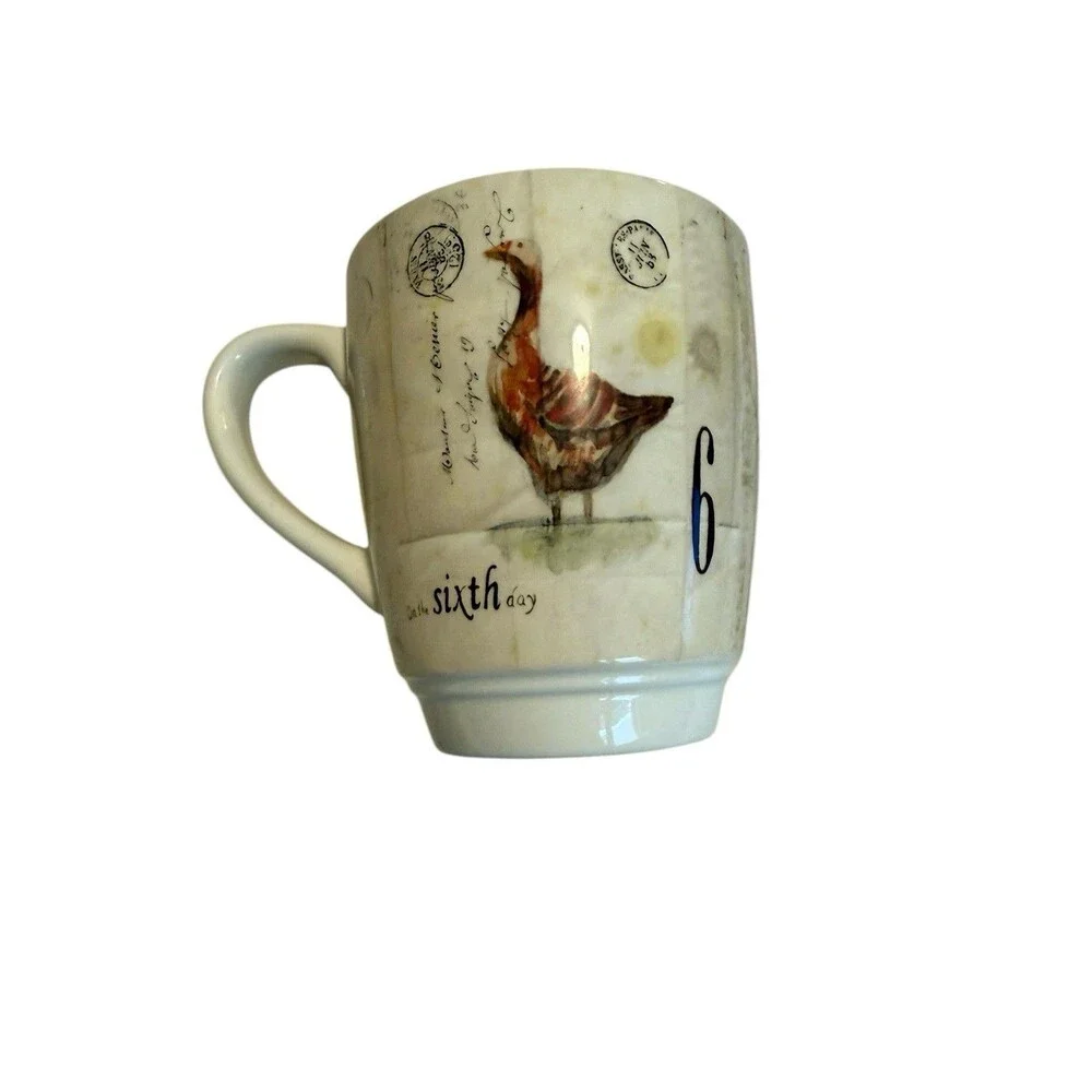 Williams Sonoma 5th & 6th Day Of Christmas Mug 2010 Golden Rings Geese A-laying